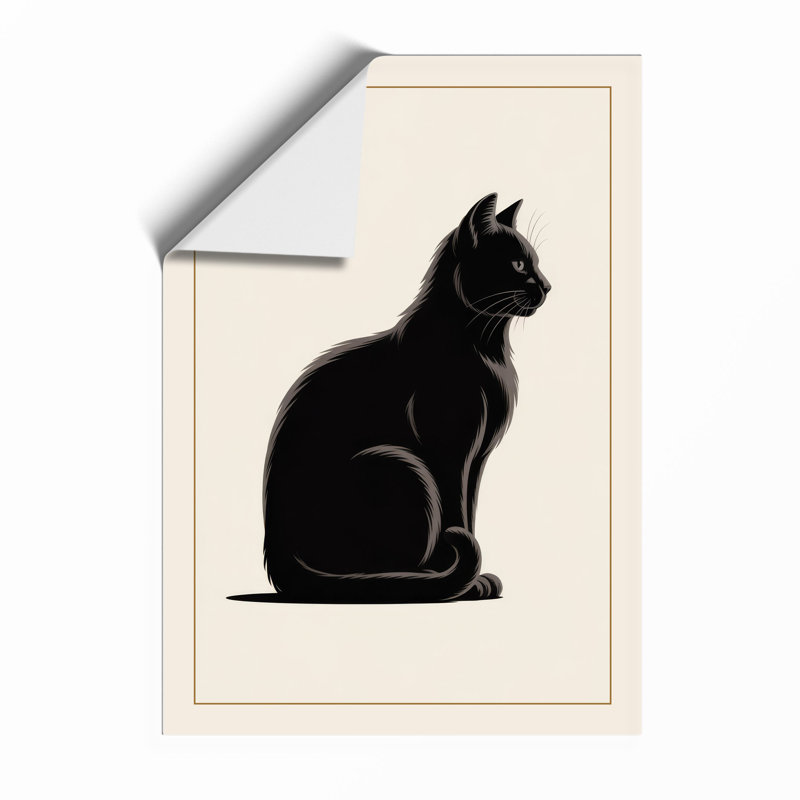 Silent Black Cat Minimalist - Framed Print, Unframed, A1 - 84.1 x 59.4 cm