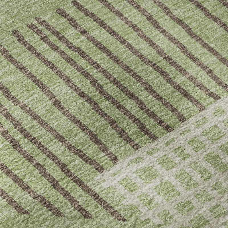 Premium Machine Washable Mayfield AMF2270 Striped Rug, Aloe, 2'6" x 3'10"