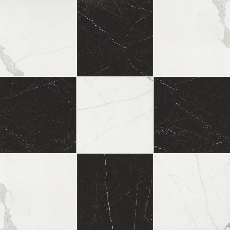 Tuscany Checkerboard 12X12 Calacatta And Marquina, Calacatta/Marquina