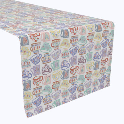 Table Runner, 100% Cotton, 16X72", Abstract Mugs