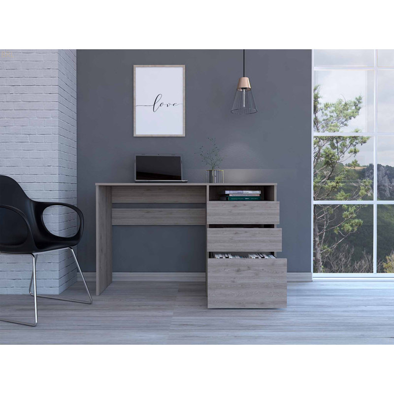 3-Drawer 1-Shelf Computer Desk, Light Gray