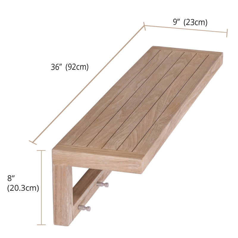 Tablette flottante en bois de teck Moa, H 8 po x l 36 po x P 9 po