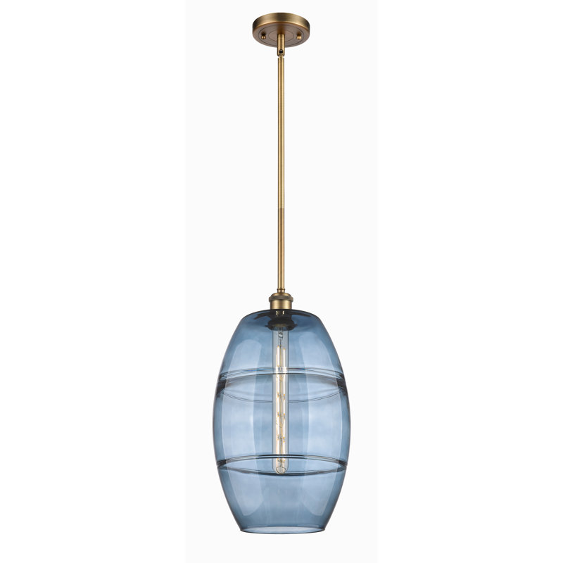 Luminaire suspendu à 1 tige Ballston Bettylou-516-G557, H 18,5 po x l 10 po x P 10 po, Bleu princesse, Laiton brossé