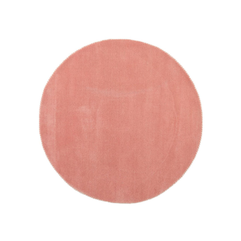 Solid Colour Wool Hand Woven Area Rug, Antique pink and pink, Round 80cm