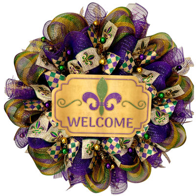 Mardi Gras Wreath Fleur De Lis Welcome