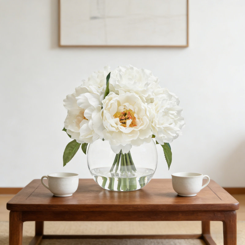 Arrangement floral artificiel, 9.4" x 9", White