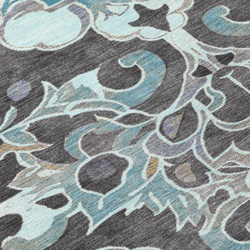 Machine Washable Indoor/Outdoor Xhevrie Teal Rug, Rond 8 pi