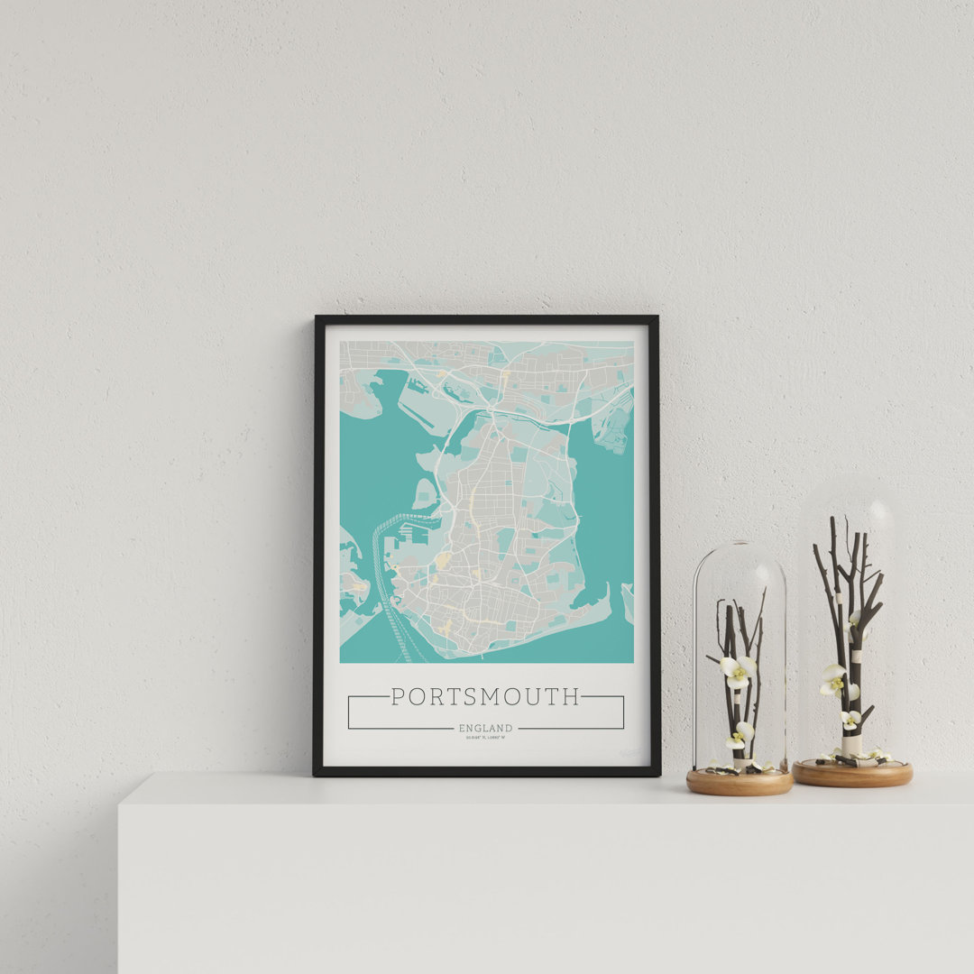 City Location Ordnance Map Blue Portsmouth by Vouvart - Single Picture Frame Print