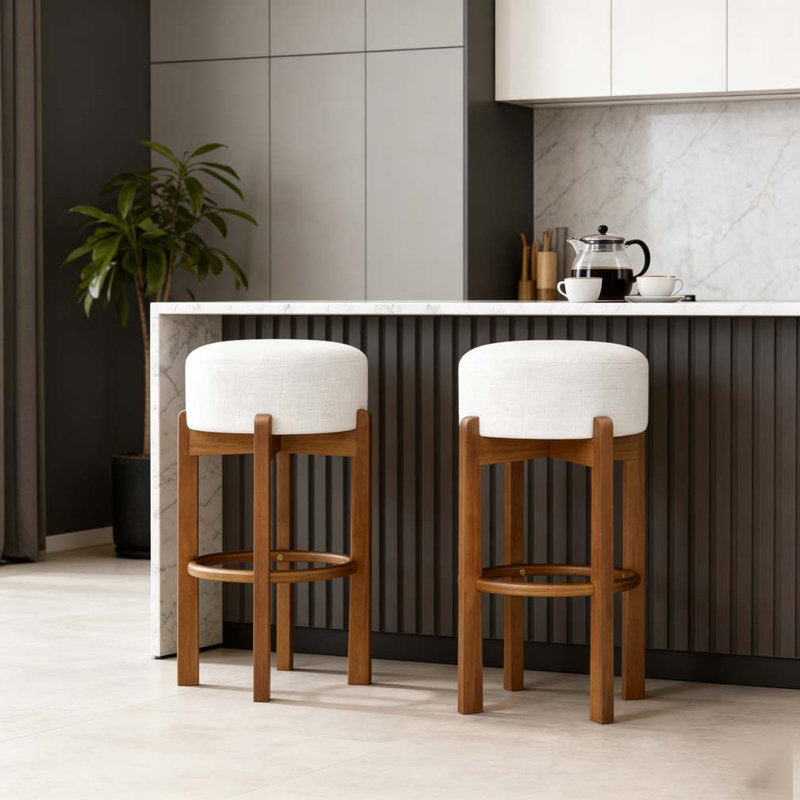 Tabouret de bar rembourré en bois, Noyer