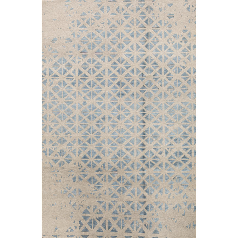 Hand-Knotted High-Quality Gray and Light Blue Area Rug