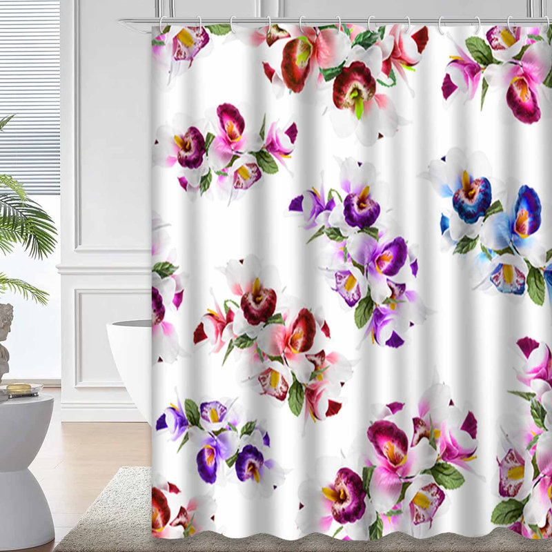 Tissu floral aux couleurs douces, orchidées et fleurs tropicales rétro, fleurs blanches et botaniques avec 12 crochets