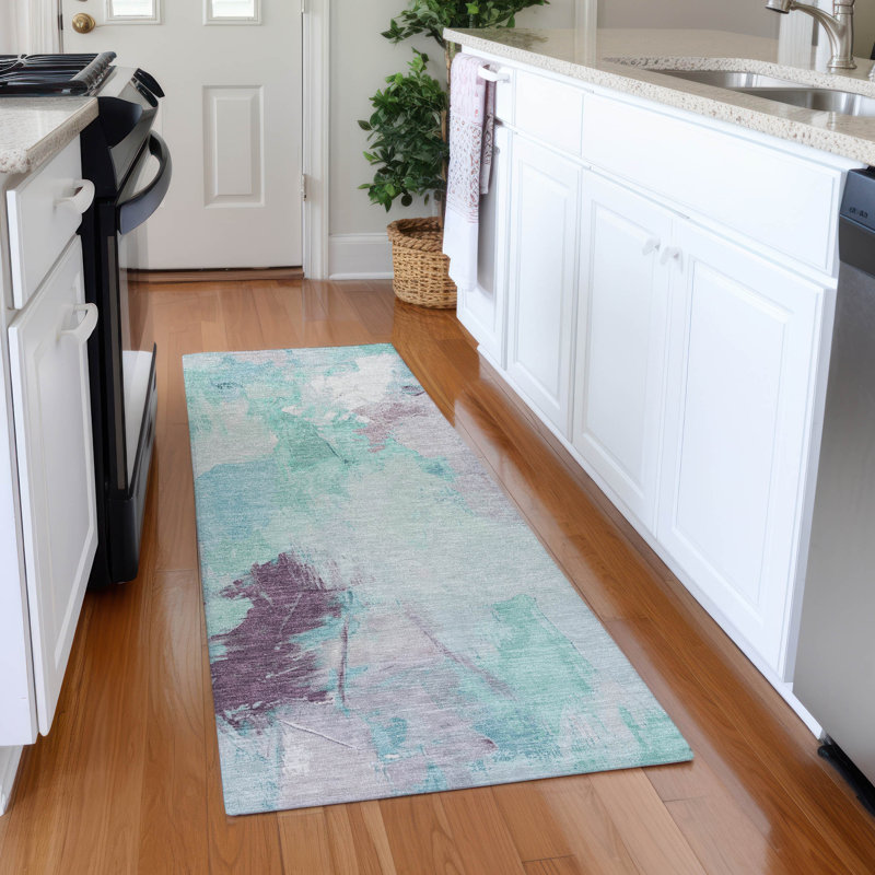 Machine Washable Indoor/Outdoor Xhevrie Teal Rug, Runner 2'3" x 7'6"