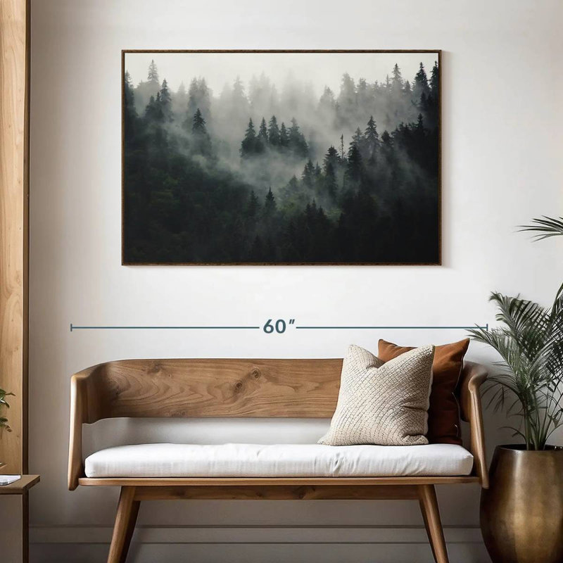 Misty Forest Mountain, 46 po x 31 po, Cadre flottant noyer