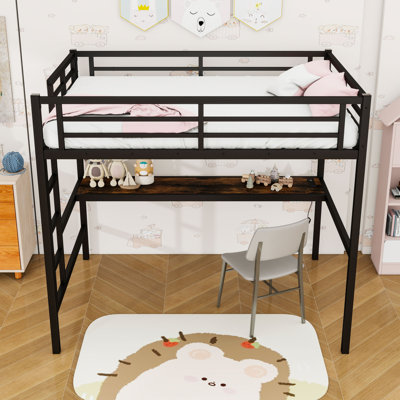 Metal Loft Bed With Desk, USB Port And LED Lights