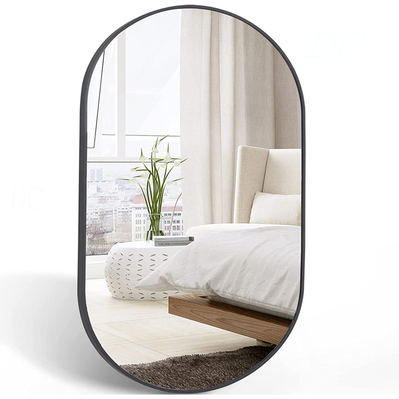 Miroir ovale en métal 20 po x 28 po, Noir, 28,02 po x 20,02 po
