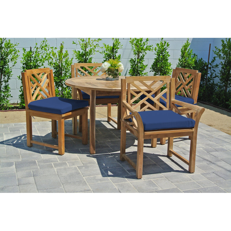 Monterey Outdoor 5 - Piece Teak Dining Set with Cushions, Sapphire