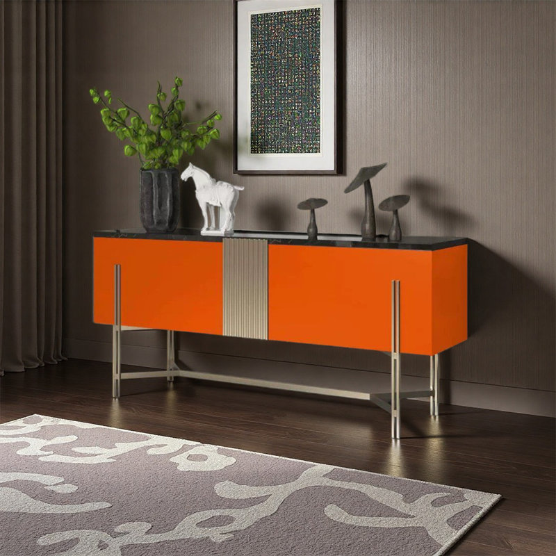 Armoire de rangement moderne, H 33,46 po x l 63 po x P 15,75 po, Orange / noir