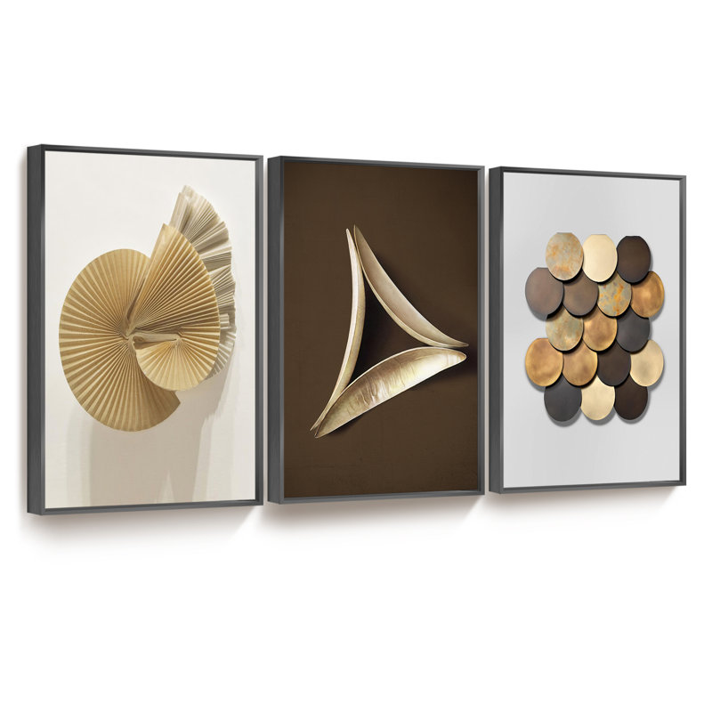 Abstrait moderne - ensemble de 3 reproductions de photos sur toile, H 24 po x l 48 po x P 1,5 po, Noir