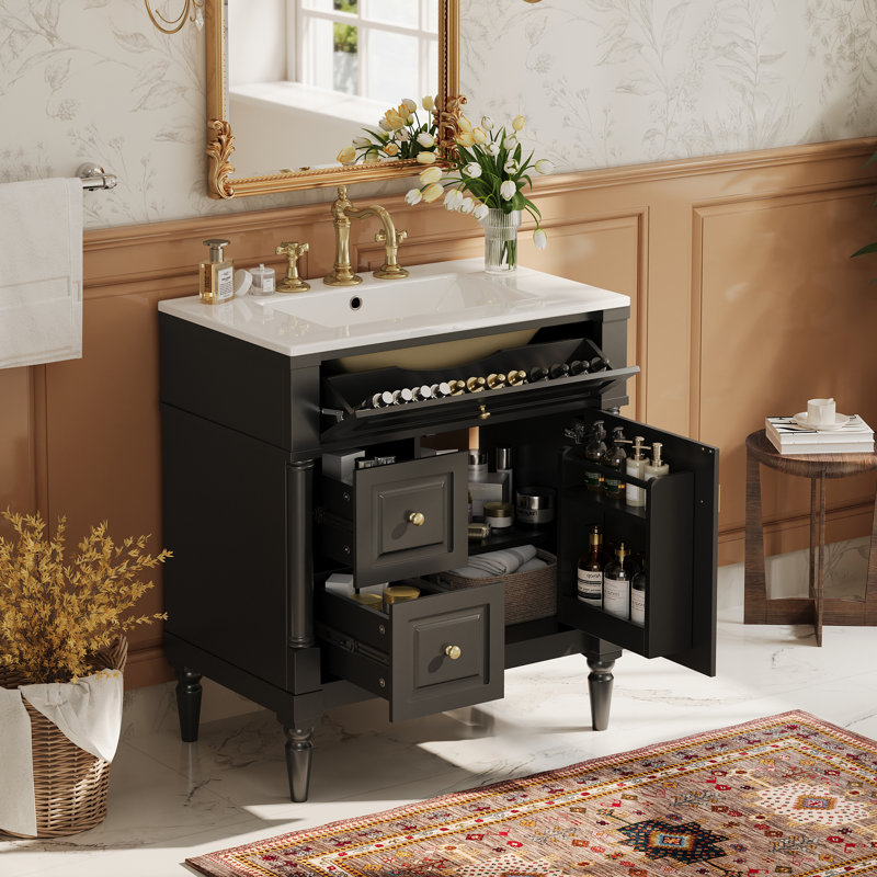 Meuble-lavabo 30 po avec lavabo, noir, Noir