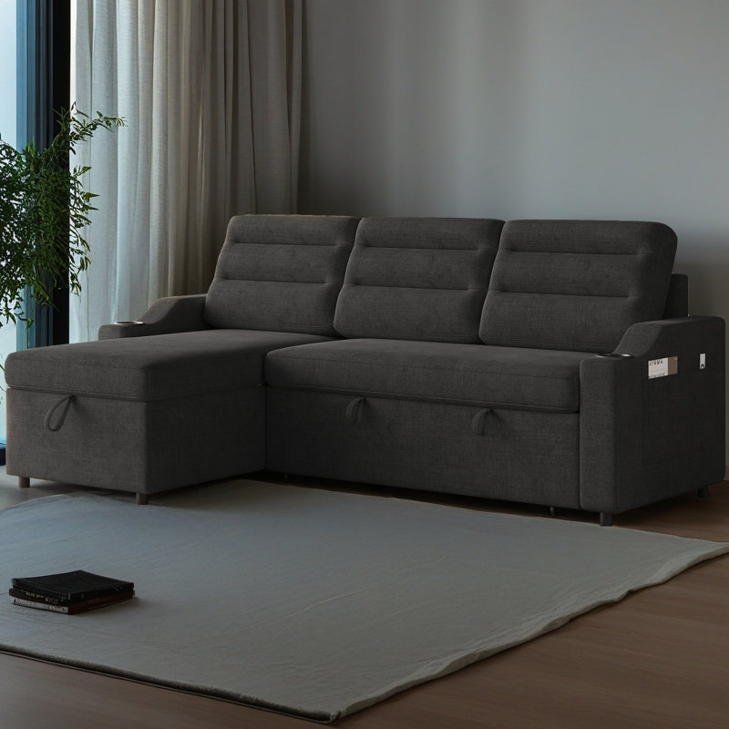 Canapé-lit 83,5 po, canapé-lit convertible en polyester avec inclinable de rangement et porte-gobelet pour le salon, espaces restreints
