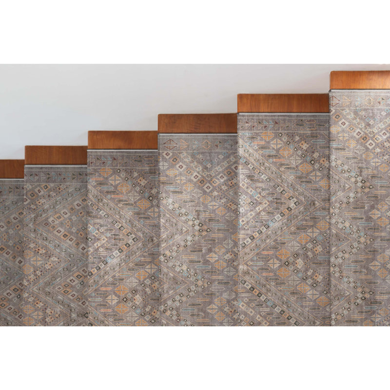 Gowan Anya Grey Custom Size Hallway Stair Kitchen Runner - Vintage Tribal Low Pile Carpet, Runner 2'7" x 29'