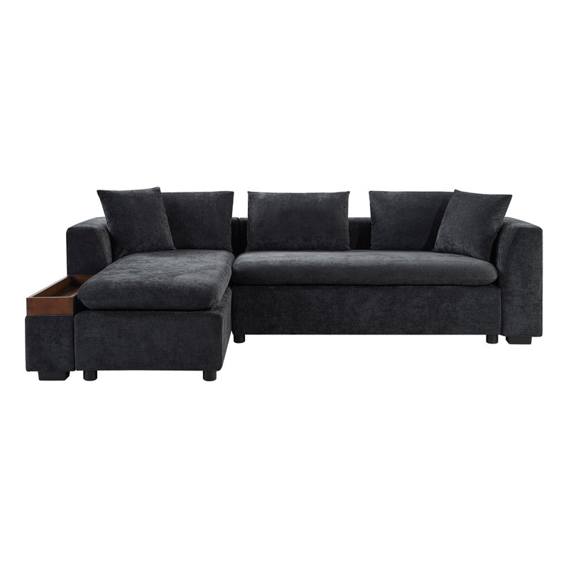 Sectional Sofa 93.7" L-Shaped Sofa Upholstered Sofa Couch With Wooden Storage Compartment For Living Room, Black Chenille