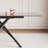 59-Inch Modern Rectangle Expandable Dining Table With Retractable Leaf, Black Sandblasted Glass Top & Carbon Steel X-Base, Sturdy 4-6 Person Table For Small Spaces