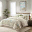 Couette en coton 6 pièces pour un style de vie côtier, taille Queen, rembourrage, imprimé tropical aux nuances variées.