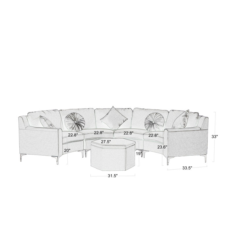 Canapé modulaire symétrique de 136 po de largeur, Velours crème