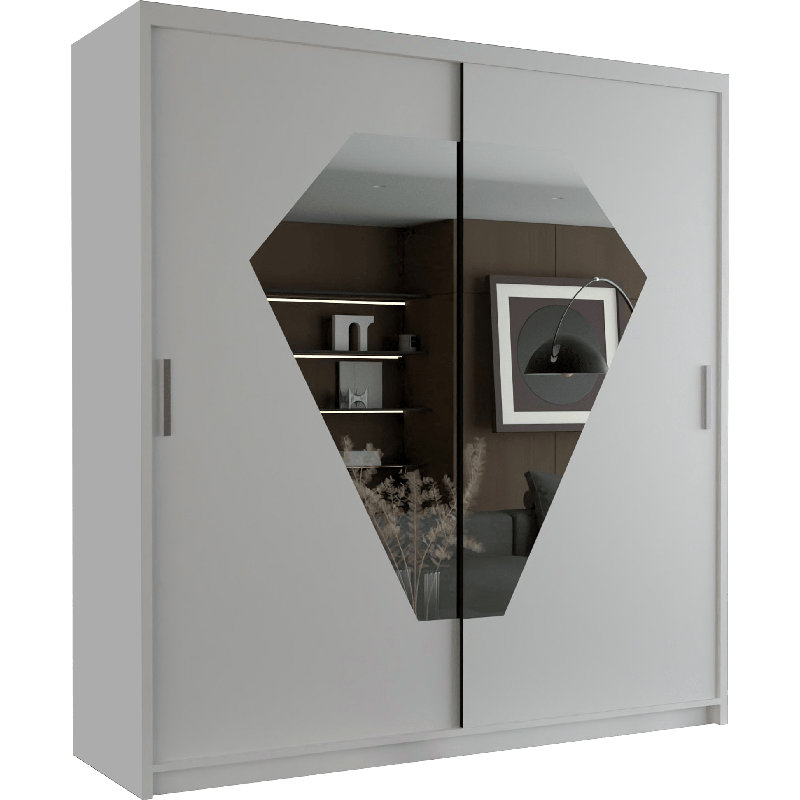 Modern Double Sliding Door Wardrobe, White, 217cm H x 150cmW x 62cm D