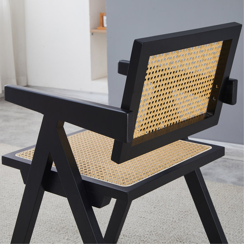 2 chaises de salle à manger, en bois d'hévéa massif et en bois massif, procédé de tissage en rotin, chaise de salle à manger en bois massif avec accoudoirs, chaise de salon, simple et naturelle
