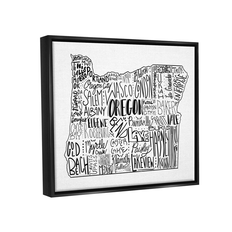 Carte des villes de l'État de l'Oregon par The Morning Evening Post - Art textuel sur toile, H 17 po x l 21 po x P 1,7 po