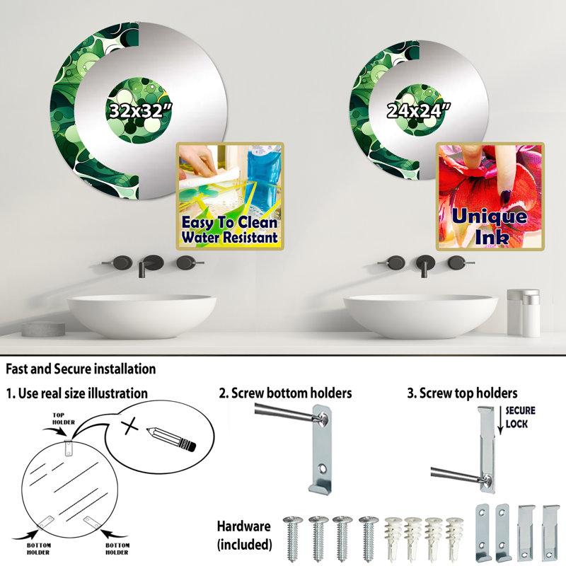 Green Popart Techno Tangles - Miroir mural demi-cercle, 31,4 po x 31,4 po