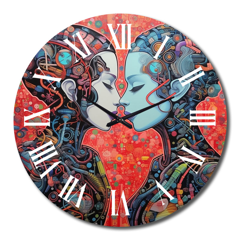 Charmant robot qui célèbre l'amour rétro - horloge murale robot, Très grand