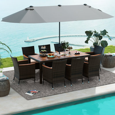 10 Pcs Patio Dining Table Chair Set With Umbrella