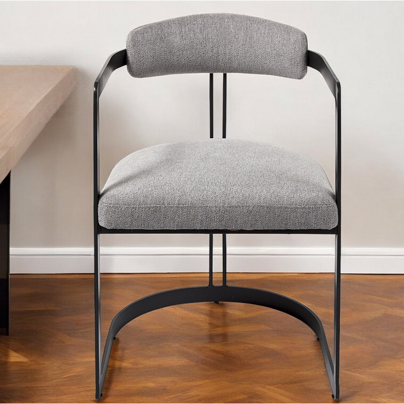 Gray and Black Upholstered Dining Arm Chair, Gray, Black