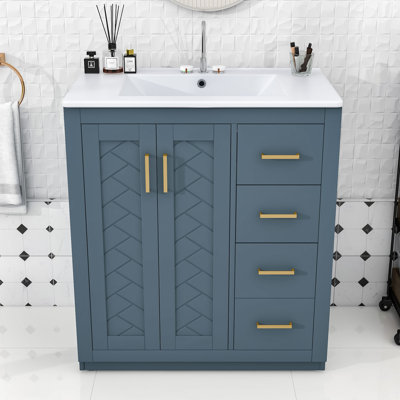 Ensemble de meuble-lavabo autoportant 3 tiroirs 30 po avec lavabo en céramique et portes à fermeture douce Harsimar