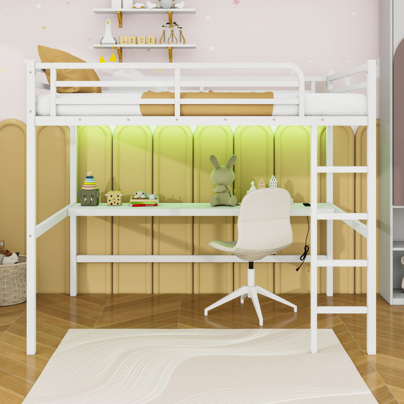 Queen Size Loft Bed With Desk And Smart LED Lighting