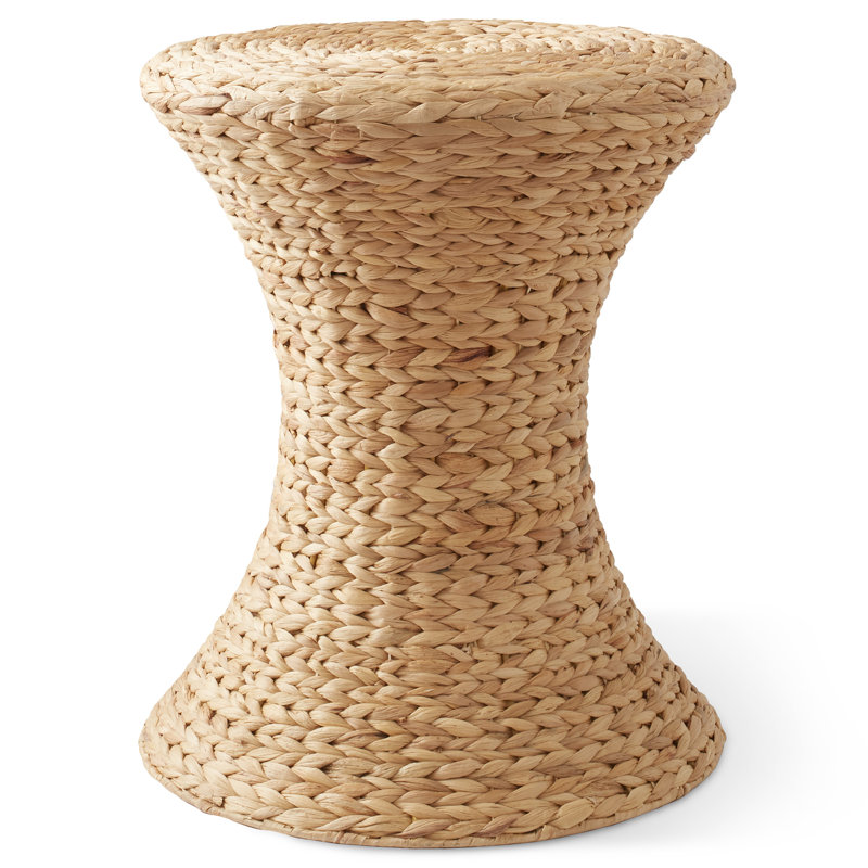 Hourglass Accent Table, Water Hyacinth Round Side Table, Boho End Table, Tan