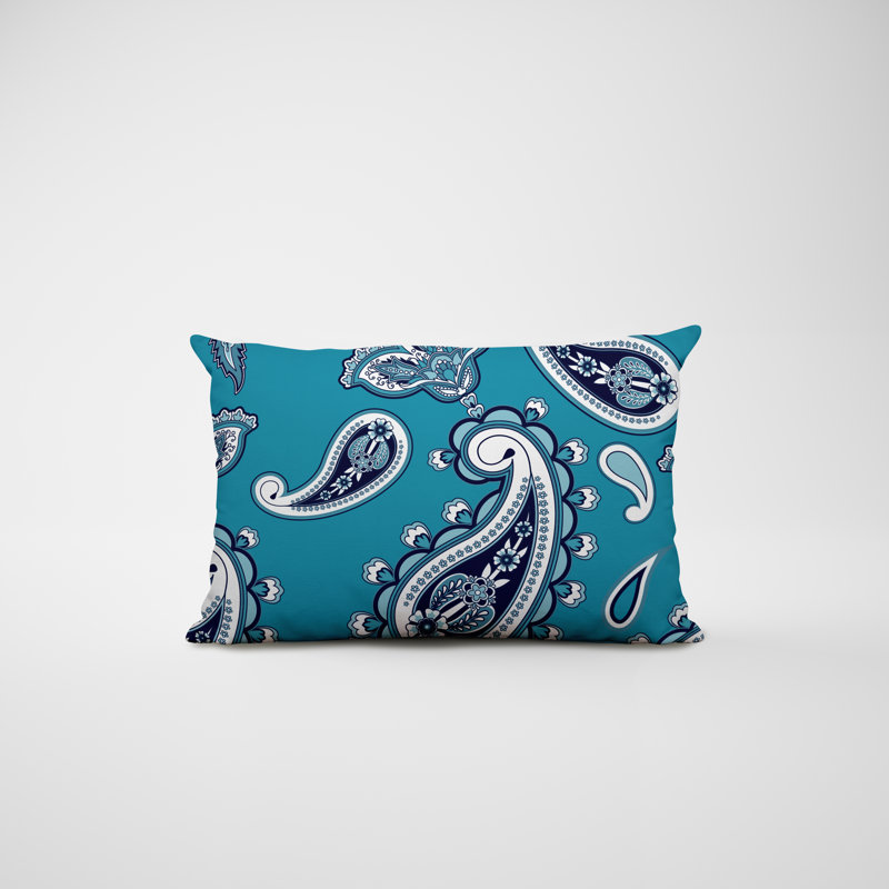 Paisley Outdoor Reversible Throw Pillow, Turquoise