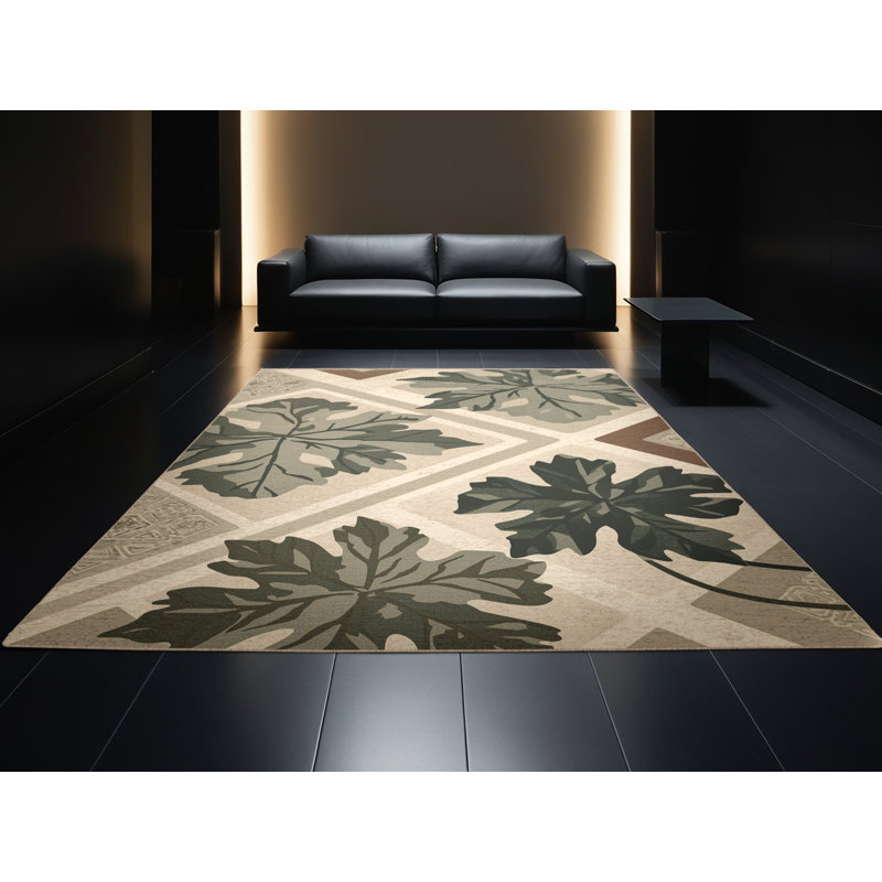 Machine Washable Ottwell Cilantro Global Inspired Geometric Shapes Rug in Beige – Beige Binding, 7' Round