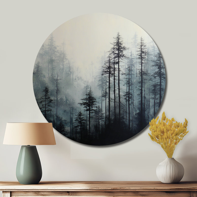 «Gray Winter Forest», art mural rond en métal, L 23 po x H 23 po