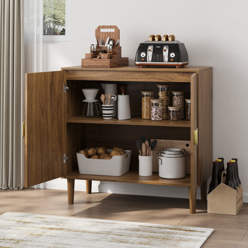 Buffet en bois de noyer avec motif de lignes, armoire de rangement multifonctionnelle pour le salon, l'entrée, le couloir, le bureau et la cuisine
