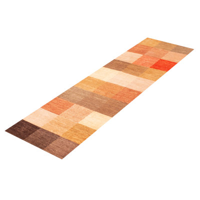 Tapis de couloir brun / orange / rouge en laine noué à la main Quanterrious Patchwork 2 pi 11 po x 10 pi 2 po
