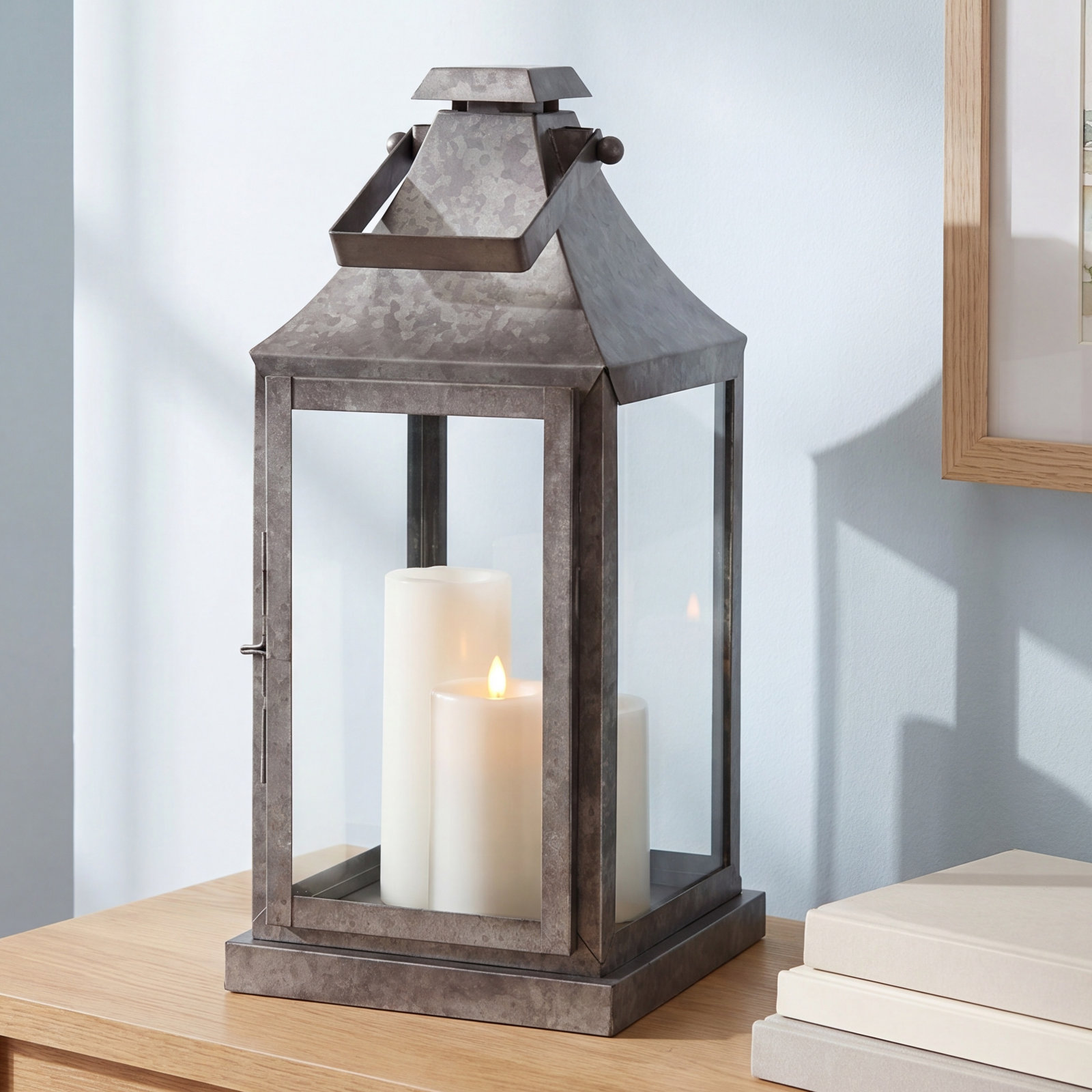 Sahni 26'' H Stainless Steel Tabletop Lantern, 19" H x 8.75" W x 8.75" D