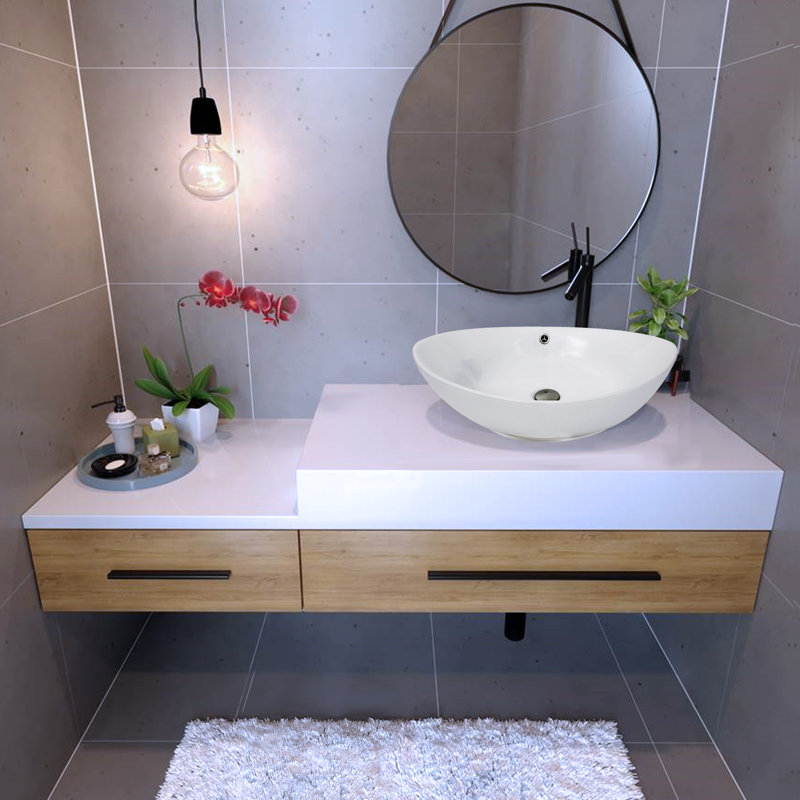 Lavabo de salle de bain vasque en porcelaine vitreuse avec trop-plein Brant Point, Blanc