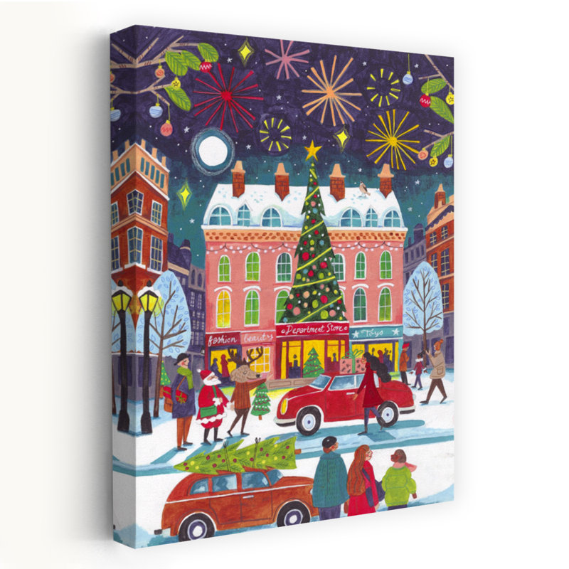 Untitled Abstract Contemporary Christmas Tree Winter Landscape Wall Art Print 1 Piece Wrapped Canvas Wall Art