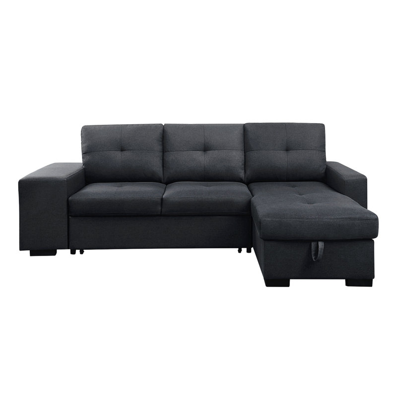 Lucas 97" Dark Grey Linen Sleeper Sectional Sofa With Reversible Storage Chaise
