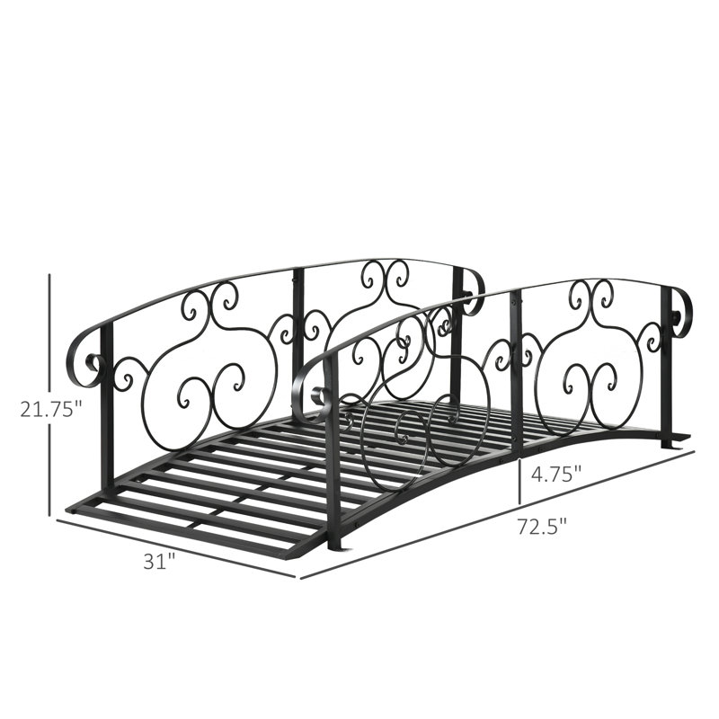Bronze 6ft Metal Garden Bridge with Safety Rails