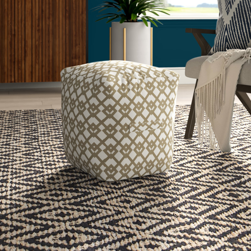 Upholstered Pouf, Cream/White